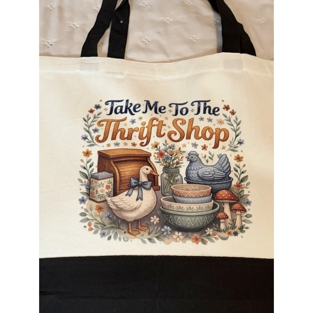 Thick Canvas Tote Bag Double Handles. 15x18.5x4.72. Take Me To The Thrift Shop